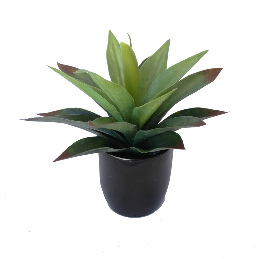 ARTIFICIAL AGAVE PLANT GREEN RED POTTED 25CM COMPLETE WITH FIBREGLASS POT